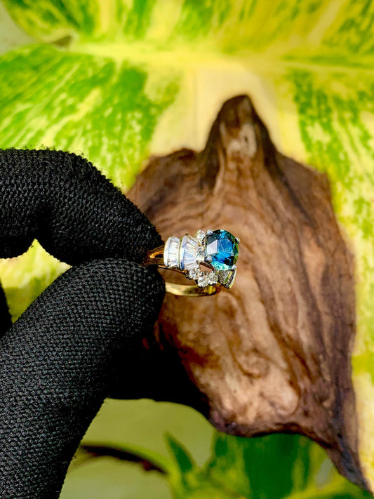 Teal Sapphire Engagement Ring  14K White & Rose Gold