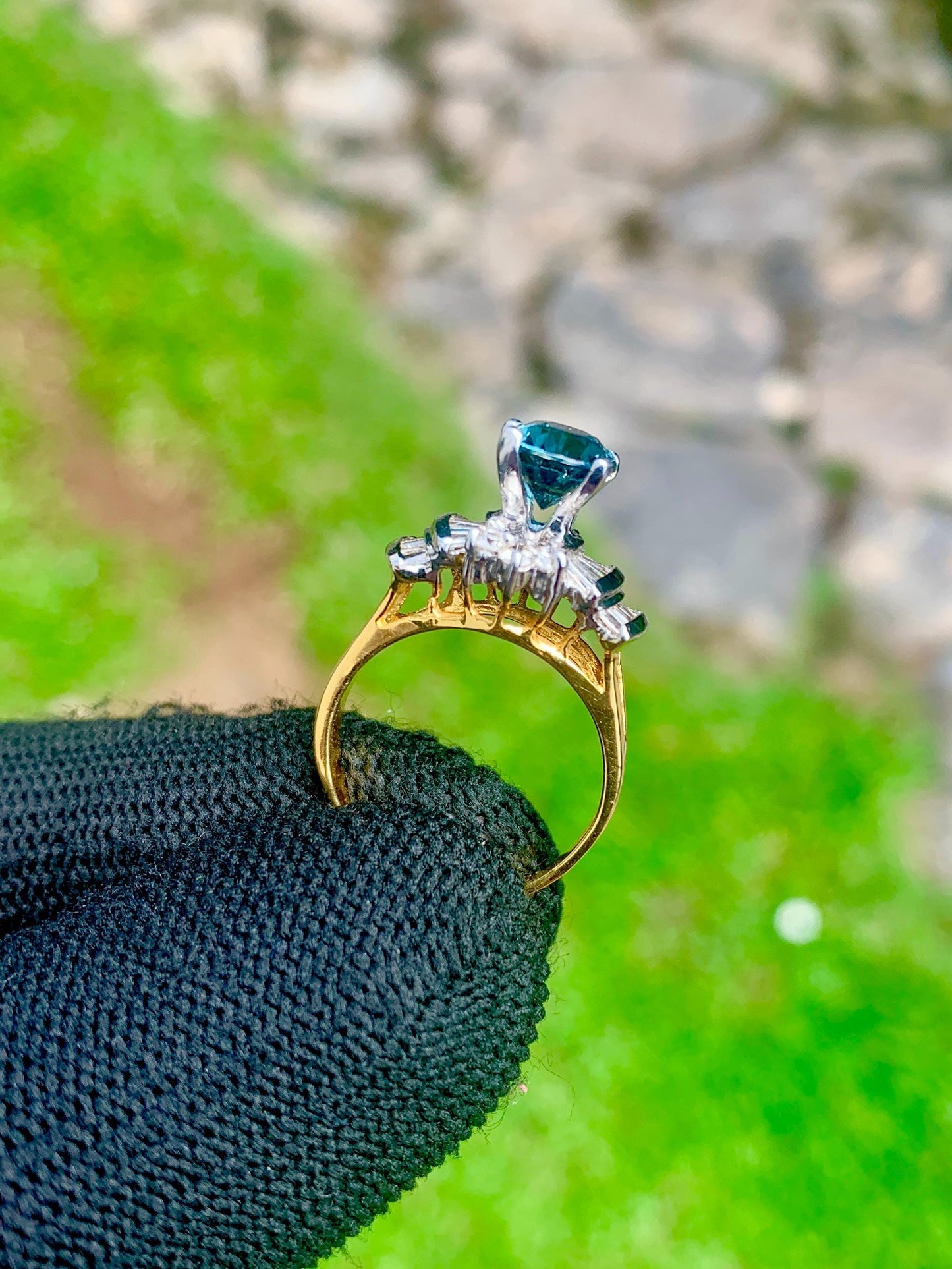 Teal Sapphire Engagement Ring  14K White & Rose Gold