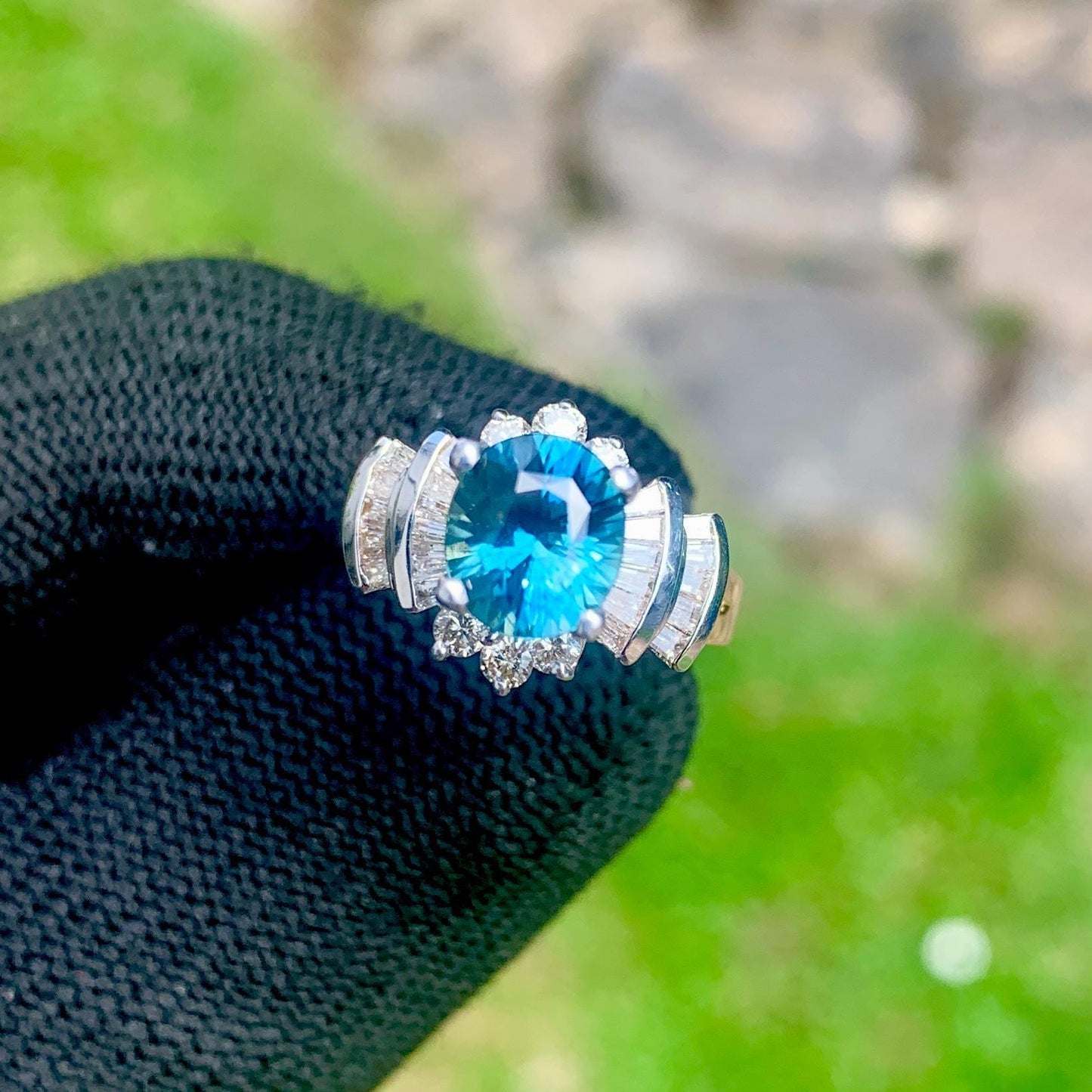 Teal Sapphire Engagement Ring  14K White & Rose Gold