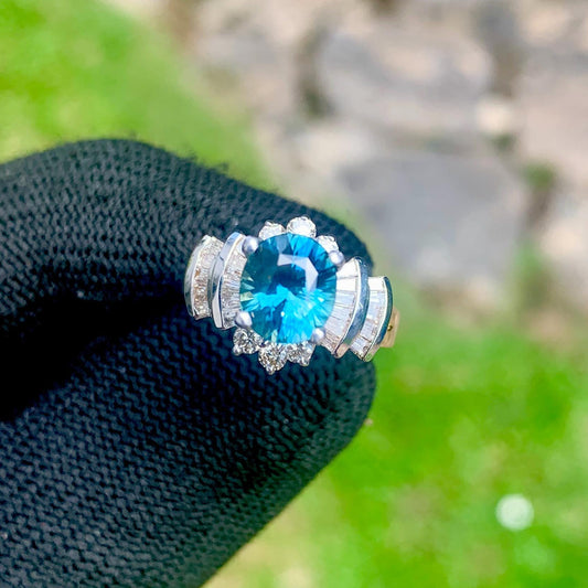 Teal Sapphire Engagement Ring  14K White & Rose Gold