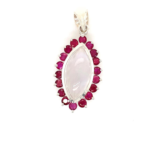 Natural Lucin 8 Ct Moonstone with Ruby Accents in 925 Sterling Silver Pendant