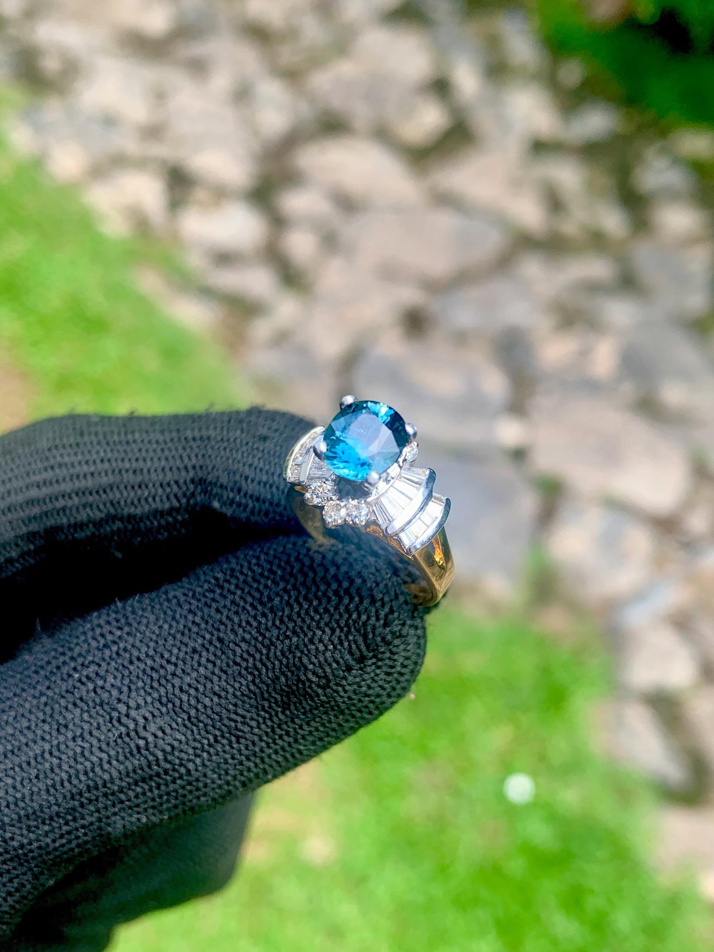 Teal Sapphire Engagement Ring  14K White & Rose Gold