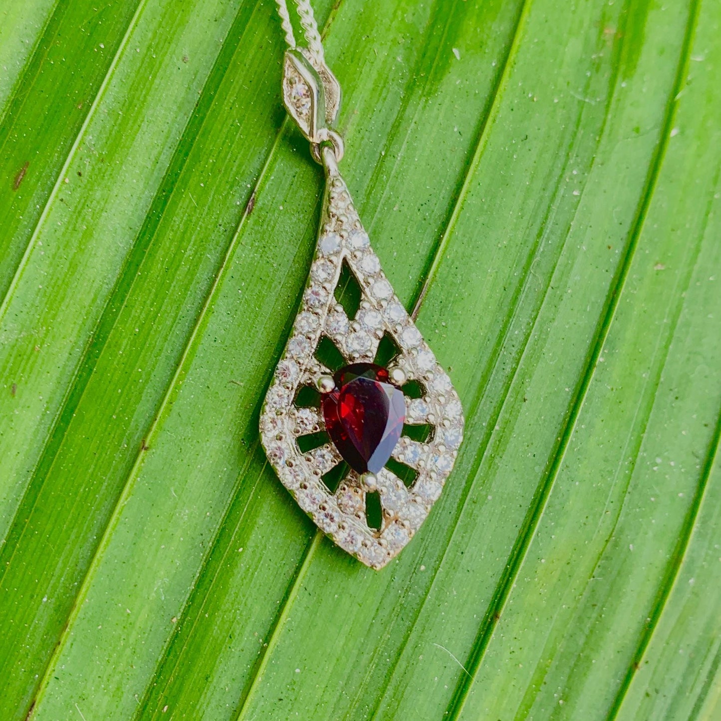 Rhodolite Garnet Pendant in 925 Sterling Silver with CZ