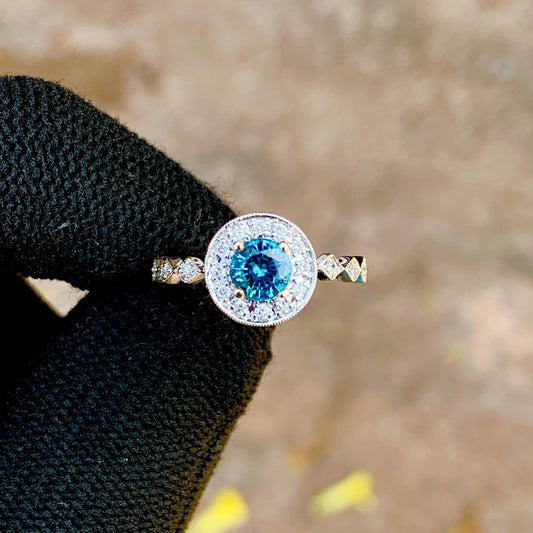 Teal Sapphire Ring in 14K White Gold