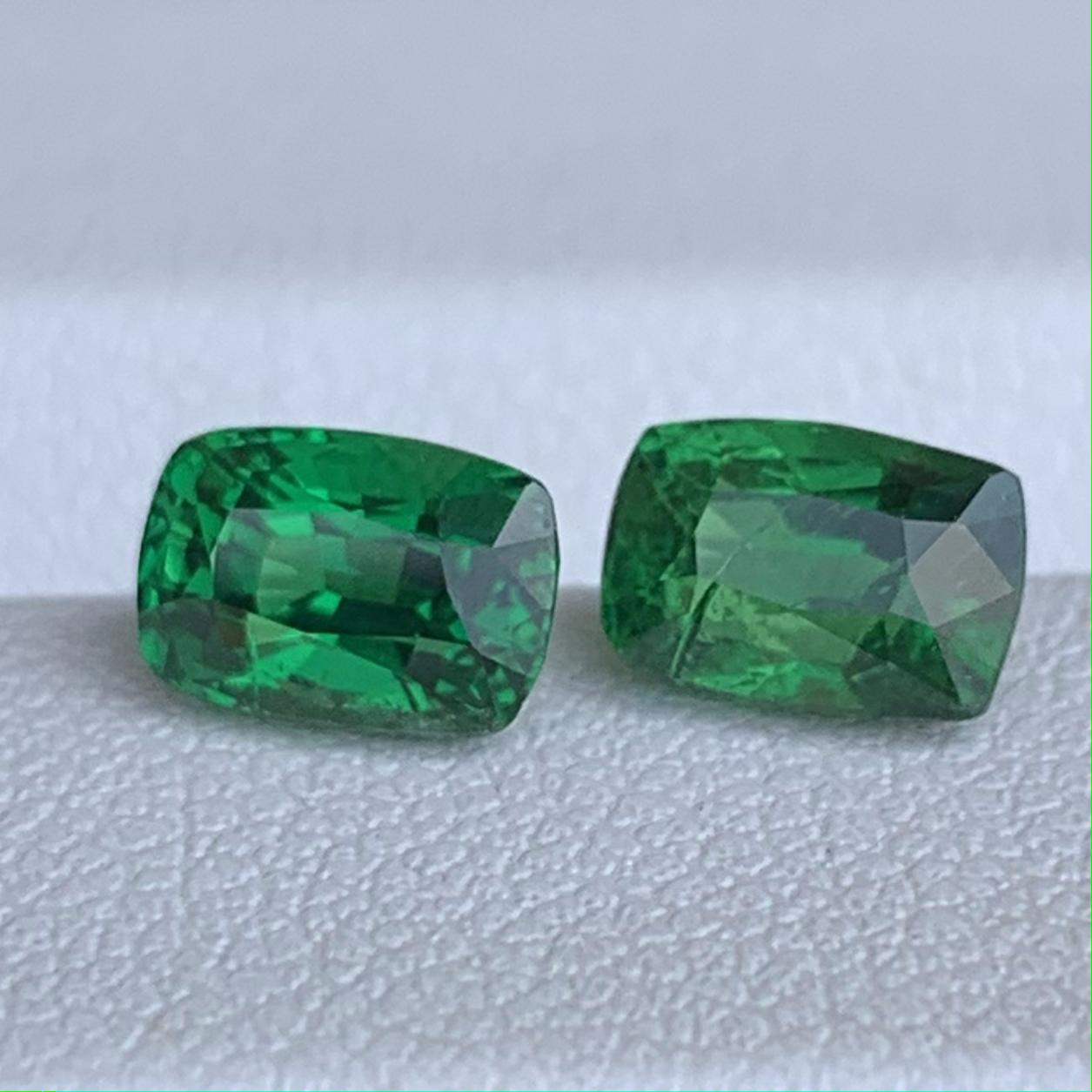 Natural Cushion Cut Tsavorite Garnet Pair 2.07ct - (UH)