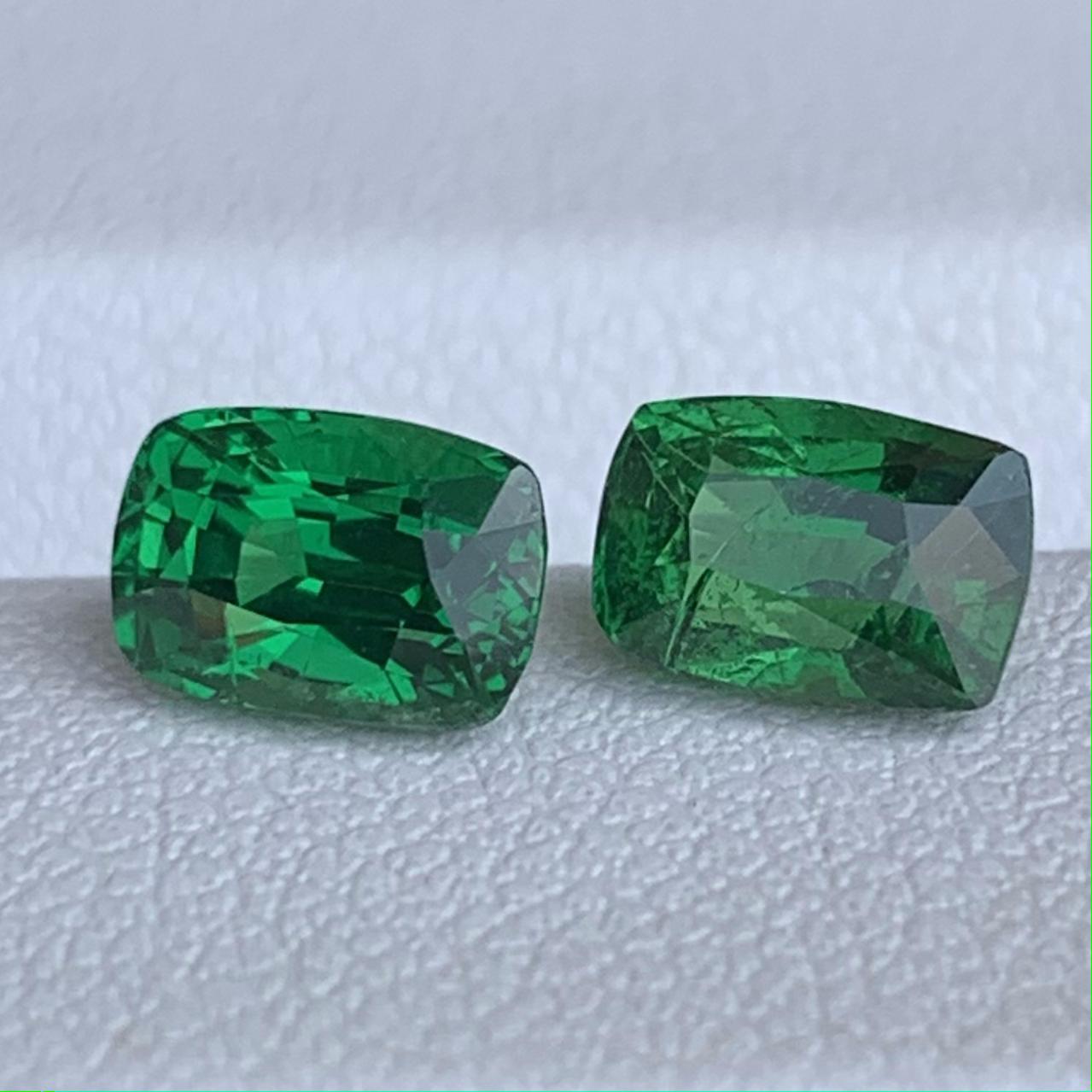 Natural Cushion Cut Tsavorite Garnet Pair 2.07ct - (UH)