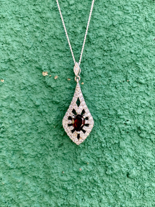 Rhodolite Garnet Pendant in 925 Sterling Silver with CZ