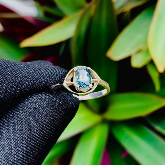 Peacock Teal Sapphire Ring in Sterling Silver