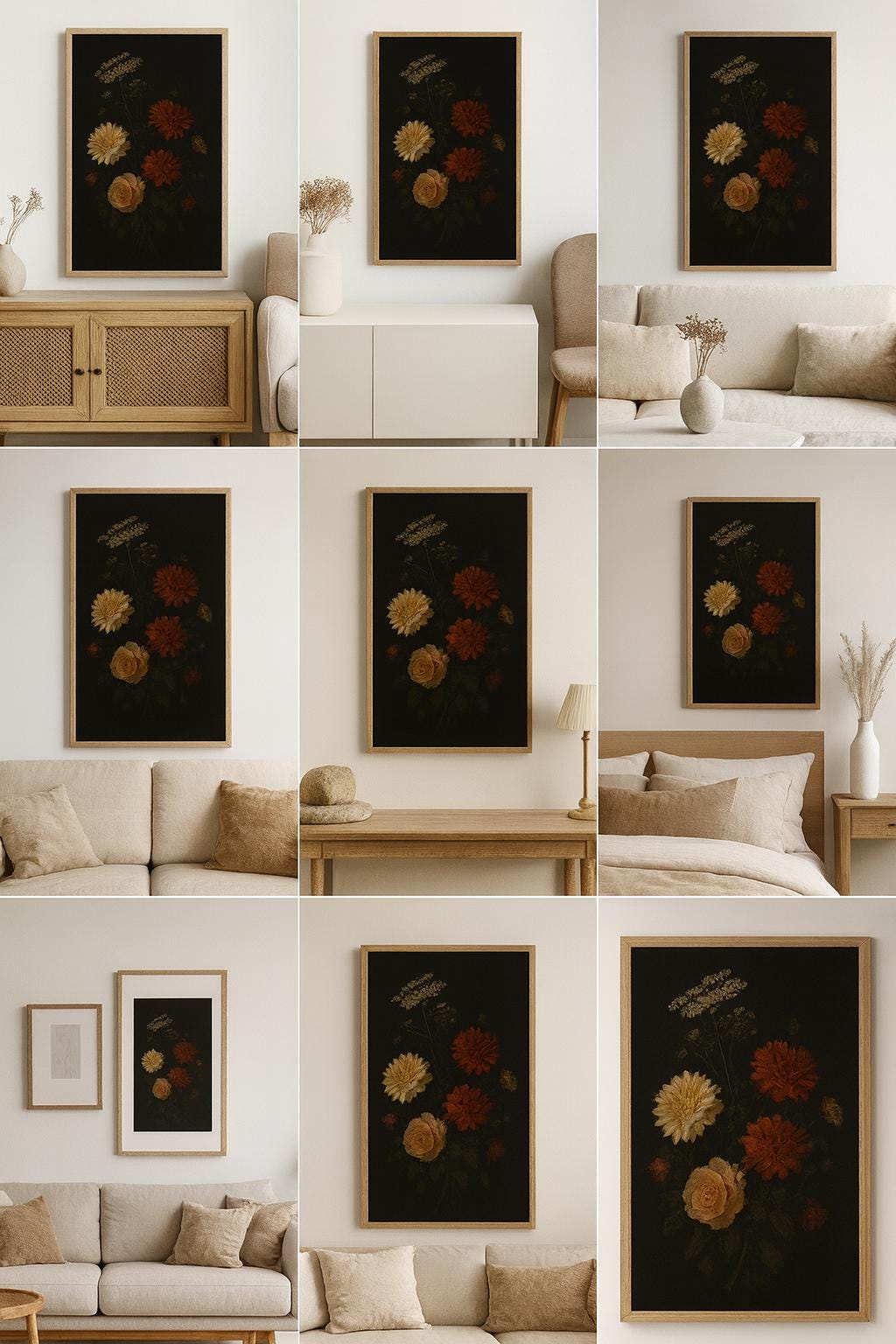 Dark Floral Still Life Art Print | Vintage Dahlia & Rose (Digital Download)