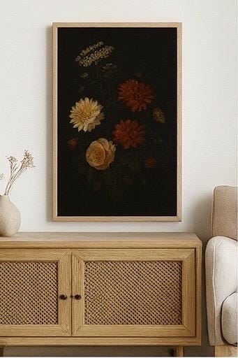 Dark Floral Still Life Art Print | Vintage Dahlia & Rose (Digital Download)