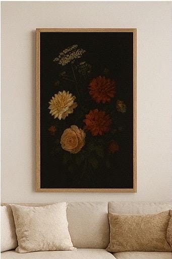 Dark Floral Still Life Art Print | Vintage Dahlia & Rose (Digital Download)
