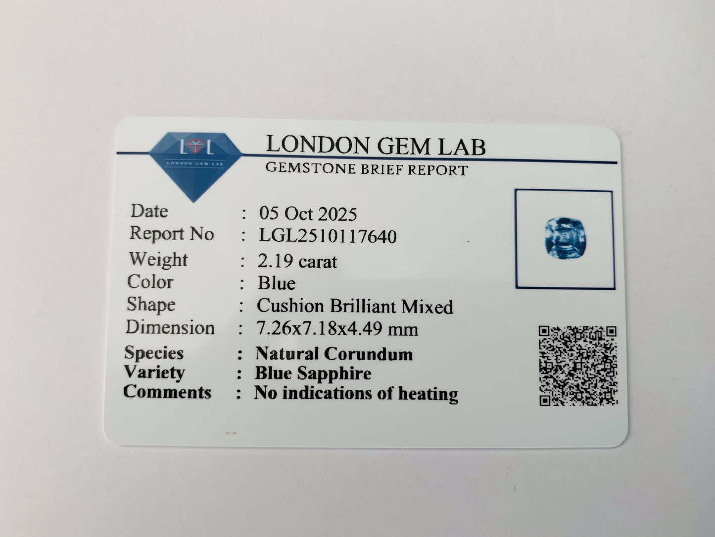 Natural Cushion Cut Light Blue Sapphire 2.19ct - (UH)