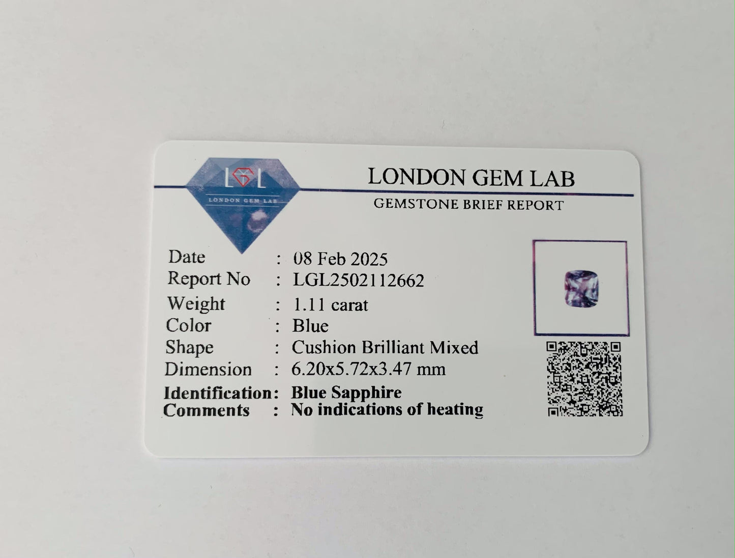 Natural Cushion Cut Blue Sapphire 1.12ct - (UH)