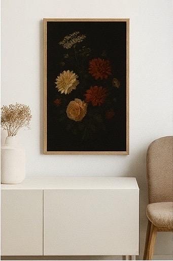 Dark Floral Still Life Art Print | Vintage Dahlia & Rose (Digital Download)