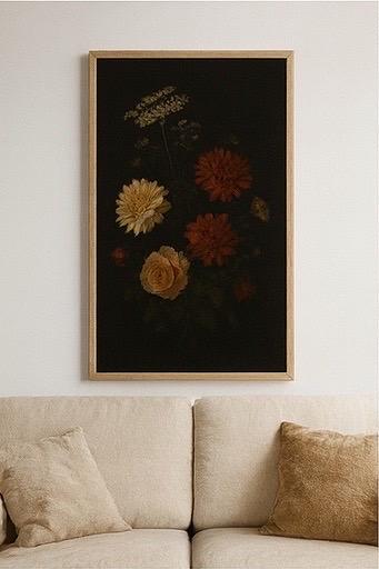 Dark Floral Still Life Art Print | Vintage Dahlia & Rose (Digital Download)
