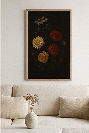 Dark Floral Still Life Art Print | Vintage Dahlia & Rose (Digital Download)