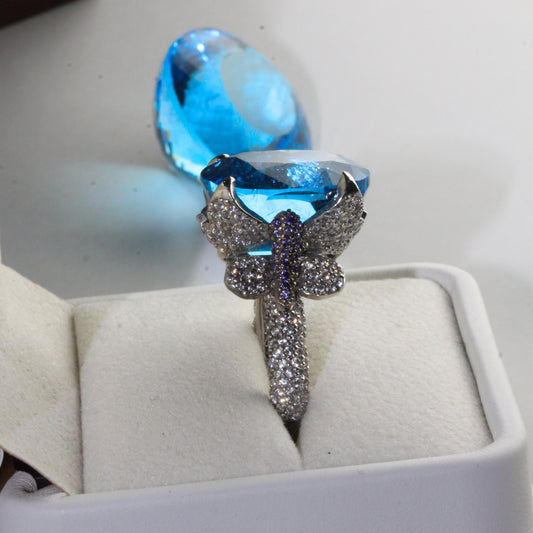 27.71ct Natural Blue Topaz “Wings of Nil Manel Ring in 925 Sterling Silver