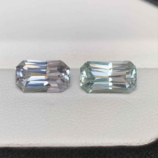 Natural Emerald Cut Sapphire Pair  3.74ct Mixed Match Gemstones for Jewelry