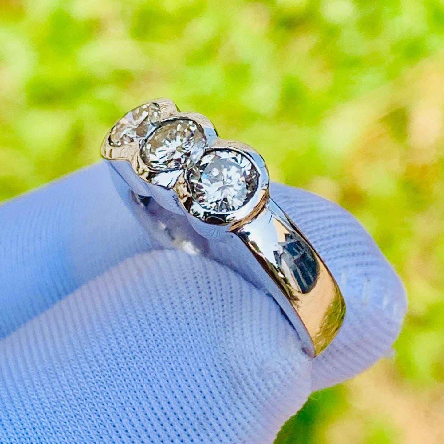 1.40ct VS2 Natural Diamond Three Stone Ring – 14K White Gold