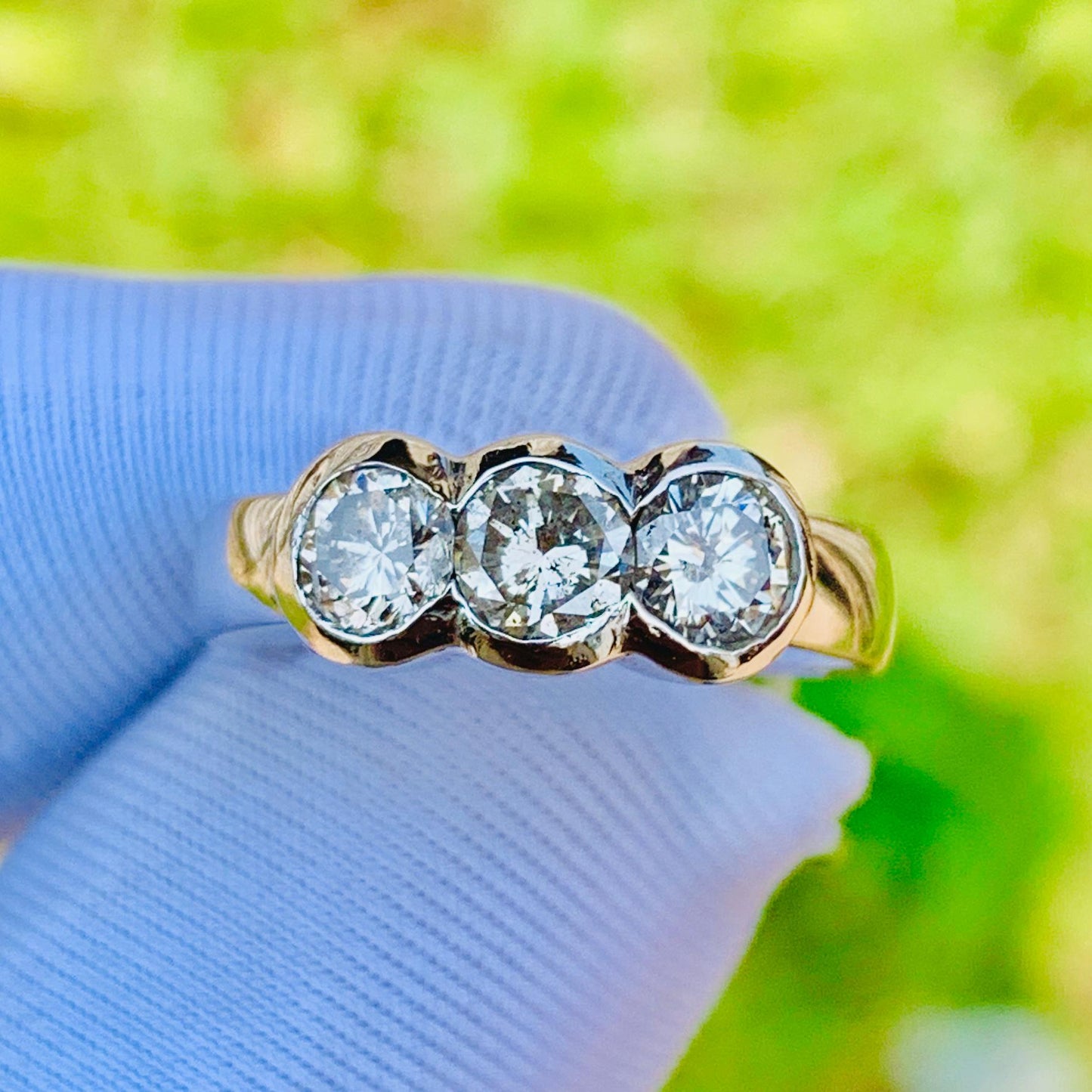1.40ct VS2 Natural Diamond Three Stone Ring – 14K White Gold