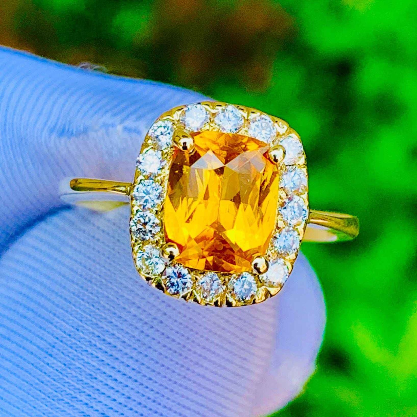 2.10ct Golden Yellow Sapphire Ring – 14K Rose Gold & Natural Diamonds