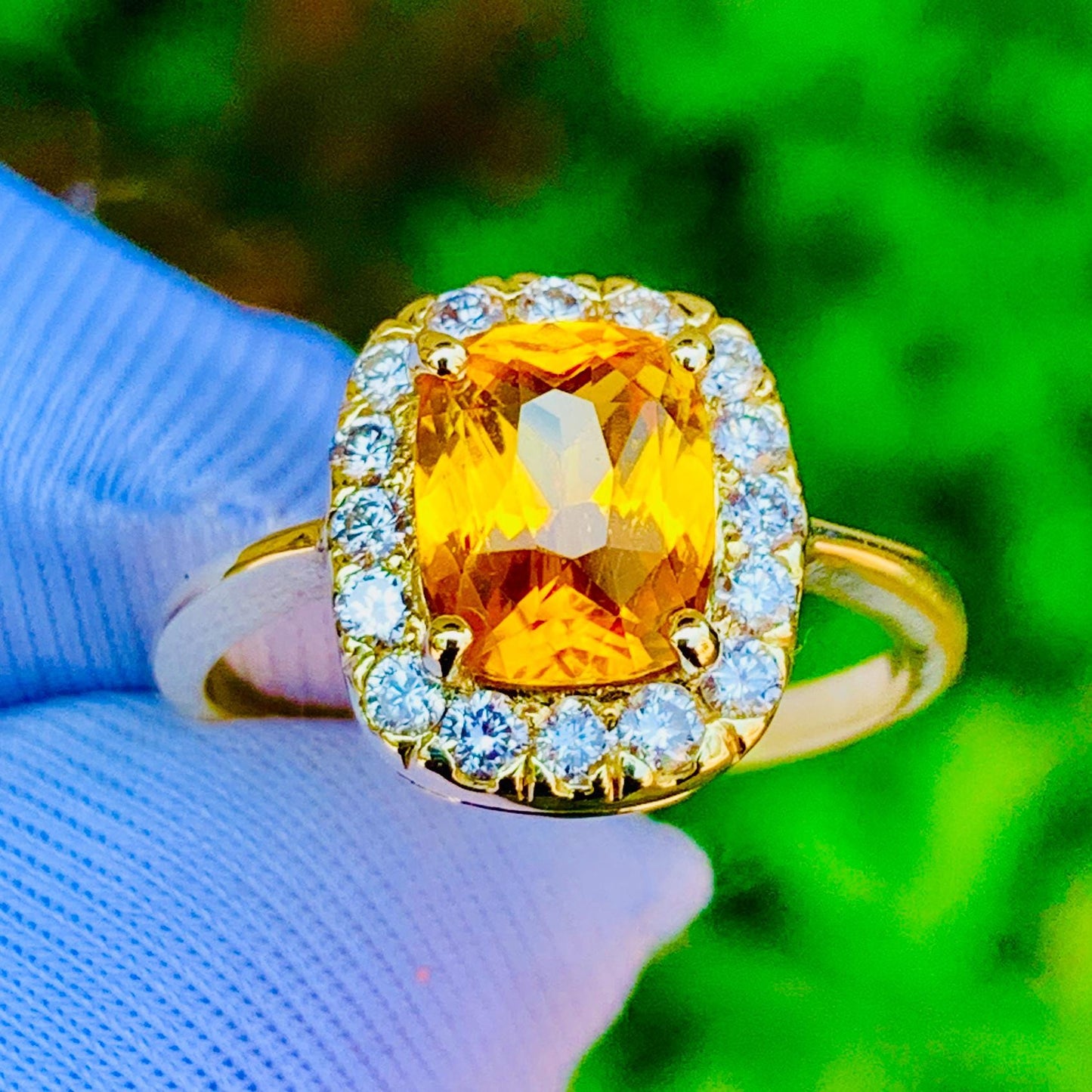 2.10ct Golden Yellow Sapphire Ring – 14K Rose Gold & Natural Diamonds