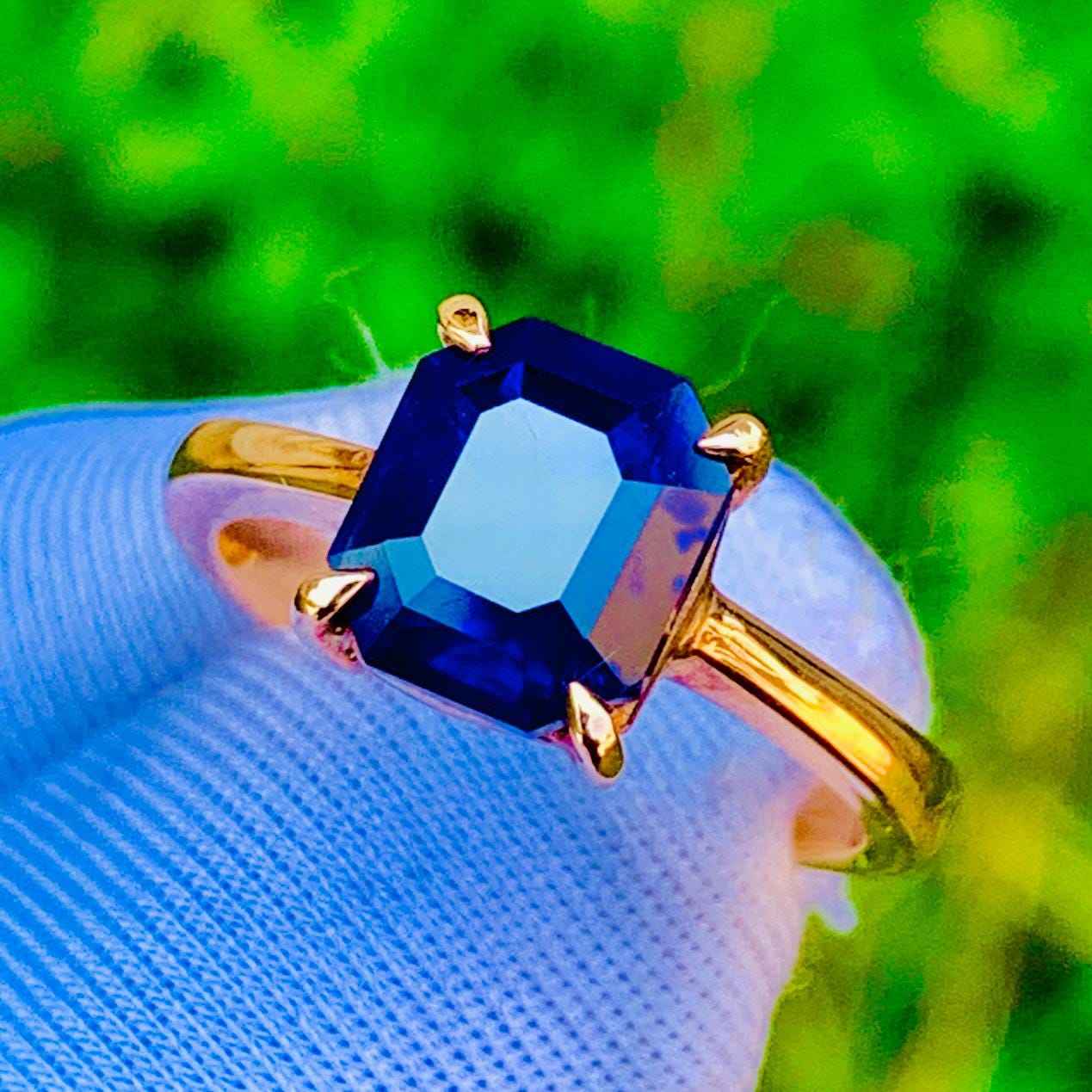 2.60ct Emerald Cut Royal Blue Sapphire Ring – 14K Rose Gold