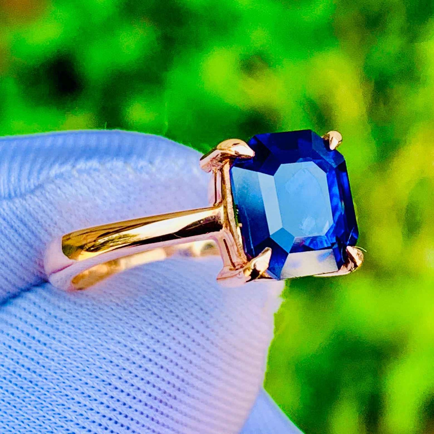 2.60ct Emerald Cut Royal Blue Sapphire Ring – 14K Rose Gold