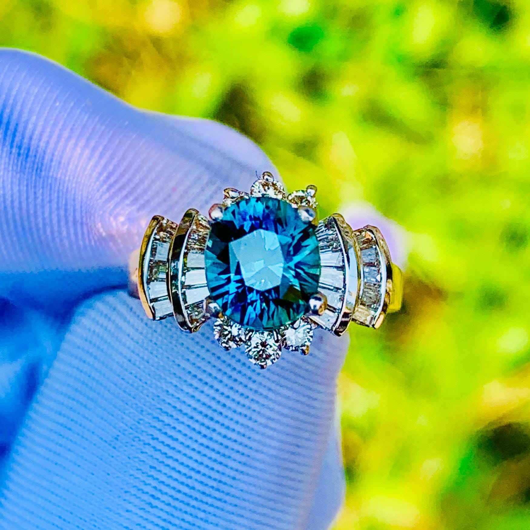 Teal Sapphire Engagement Ring – 14K White & Rose Gold with Natural Diamonds