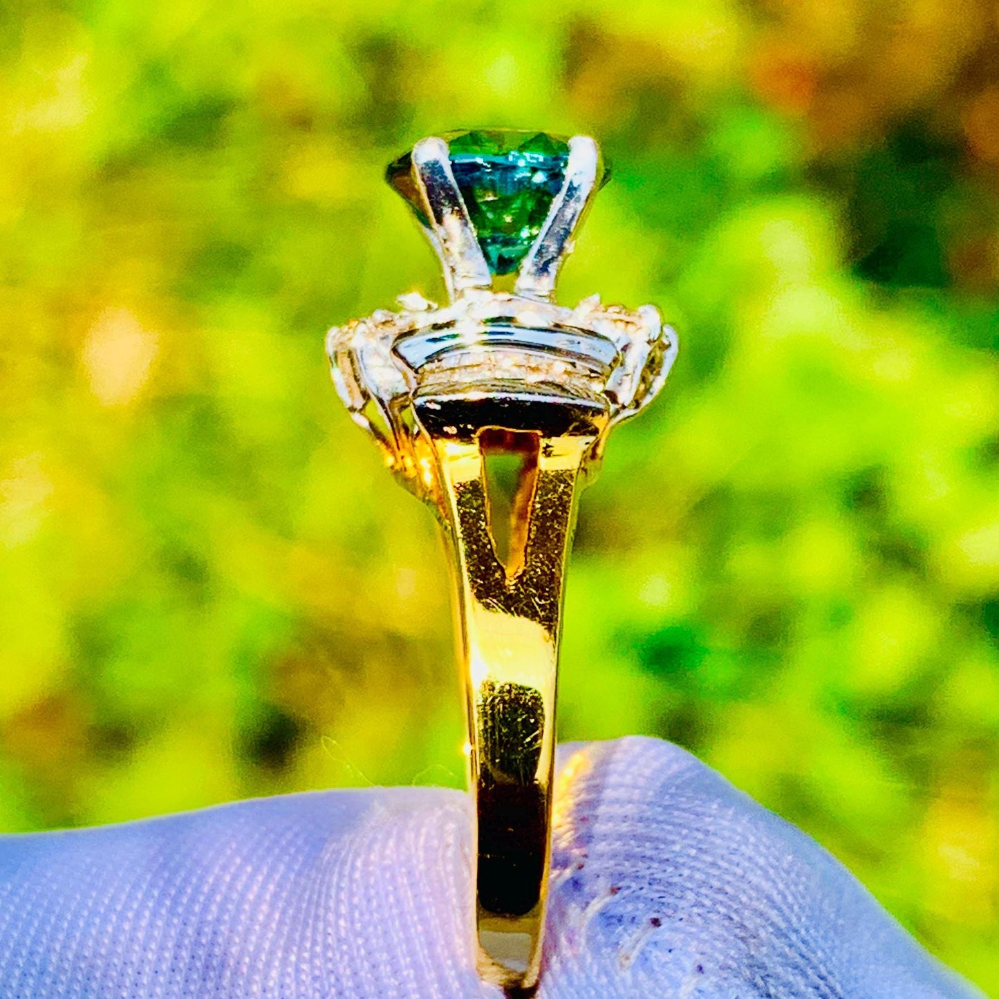 Teal Sapphire Engagement Ring – 14K White & Rose Gold with Natural Diamonds