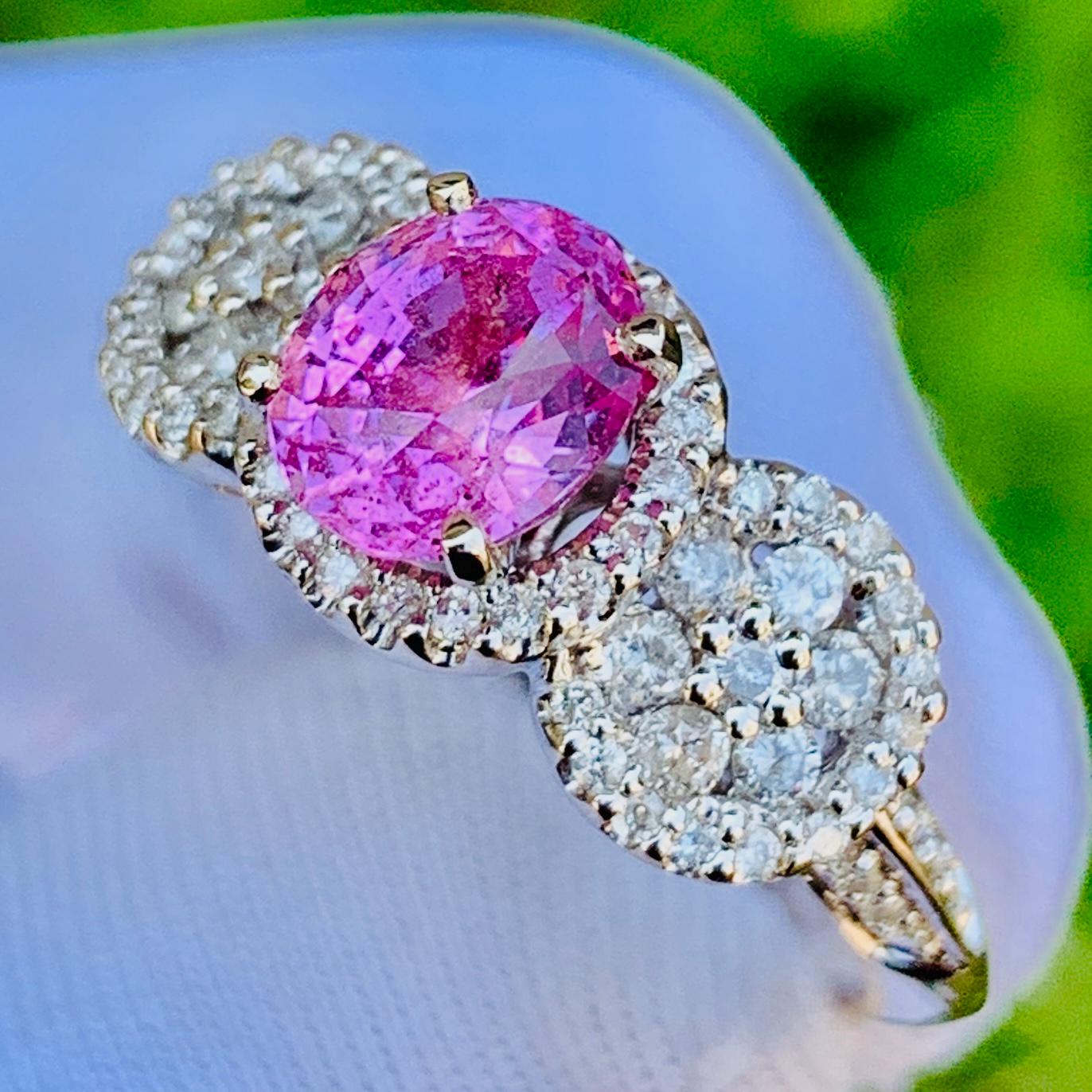 2.20ct Padparadscha Sapphire Ring – 14K White Gold & Natural Diamonds