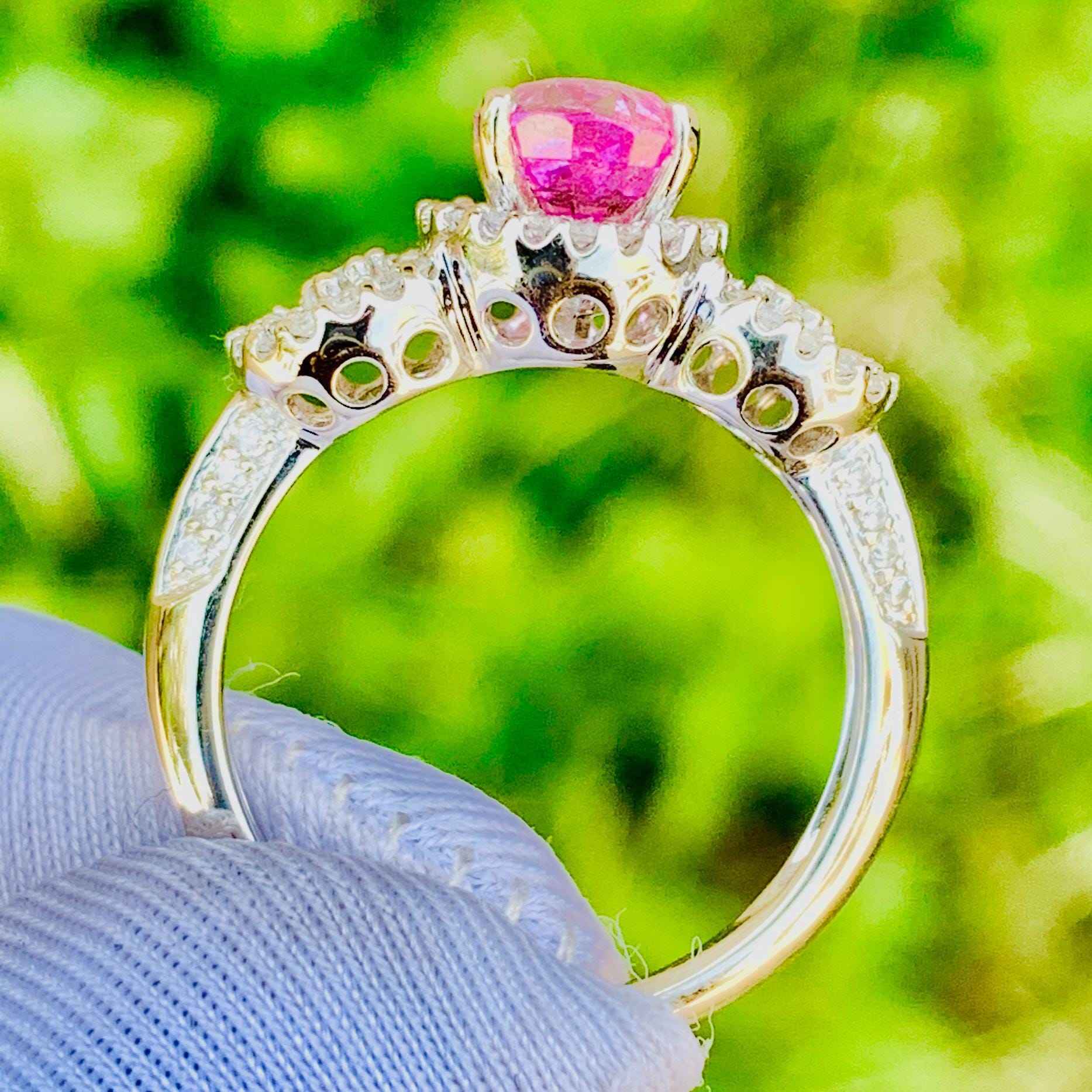 2.20ct Padparadscha Sapphire Ring – 14K White Gold & Natural Diamonds