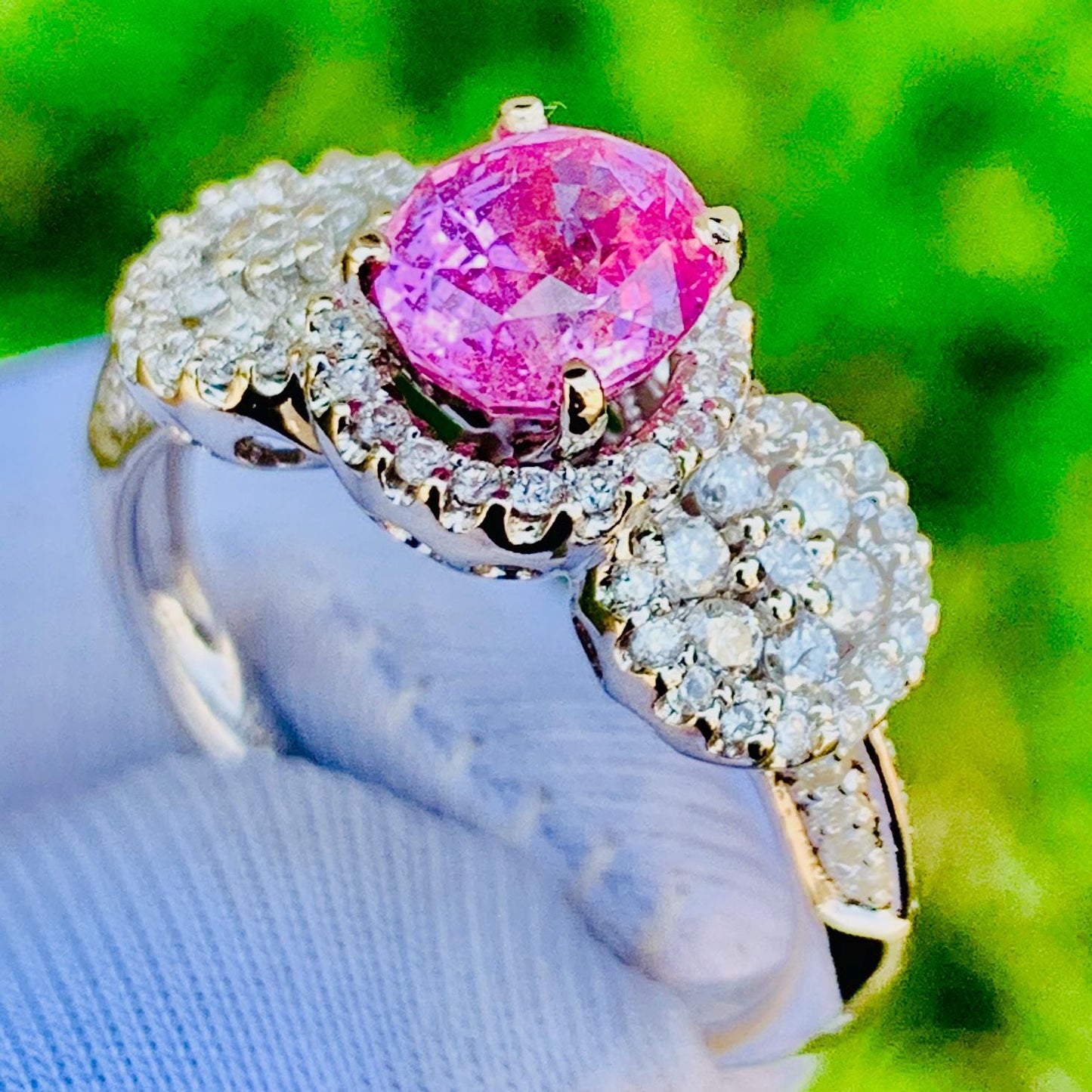 2.20ct Padparadscha Sapphire Ring – 14K White Gold & Natural Diamonds