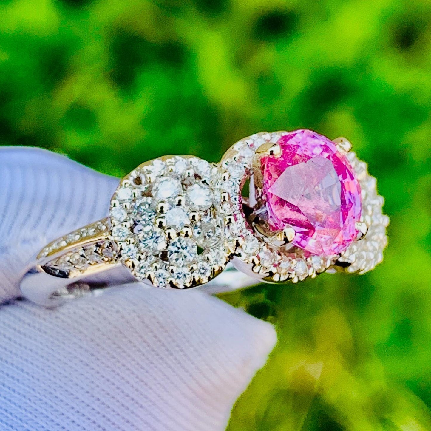 2.20ct Padparadscha Sapphire Ring – 14K White Gold & Natural Diamonds