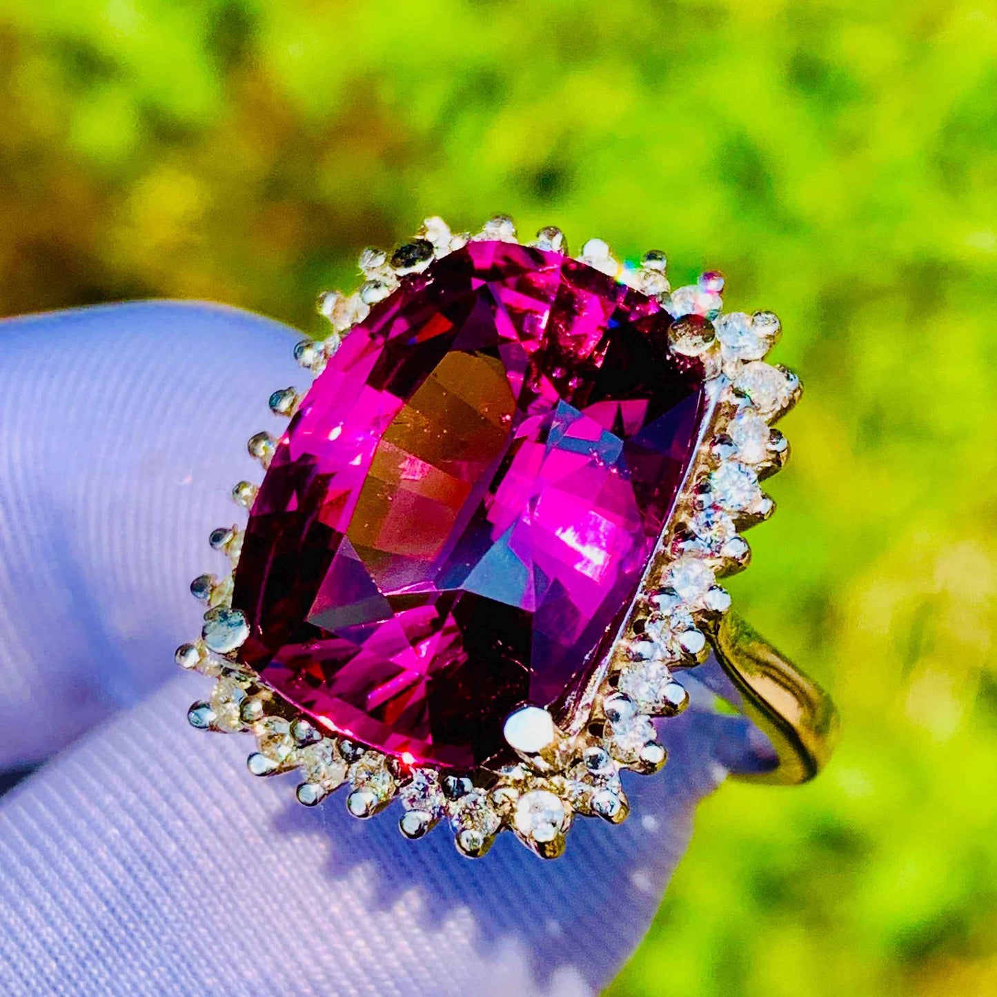 11.92ct Pink Tourmaline Ring – White Gold & Natural Diamonds