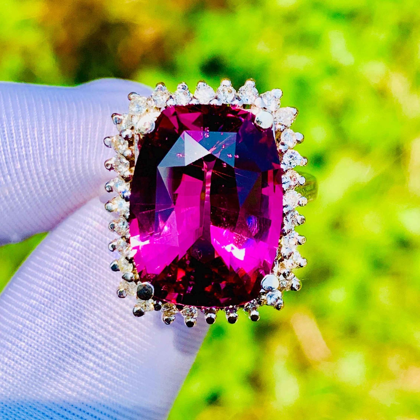 11.92ct Pink Tourmaline Ring – White Gold & Natural Diamonds