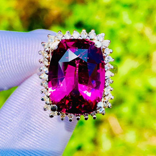 11.92ct Pink Tourmaline Ring – White Gold & Natural Diamonds