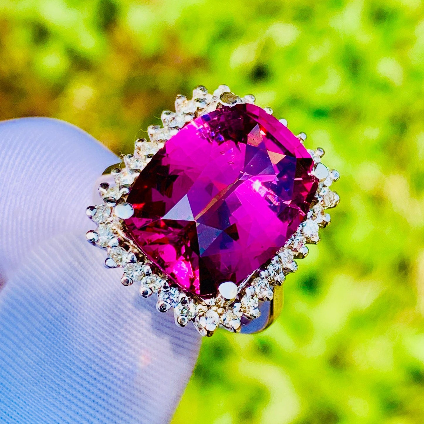 11.92ct Pink Tourmaline Ring – White Gold & Natural Diamonds