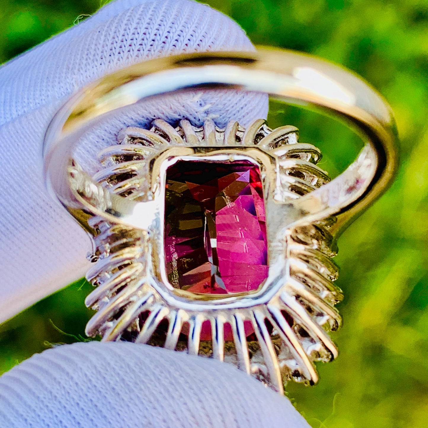 11.92ct Pink Tourmaline Ring – White Gold & Natural Diamonds