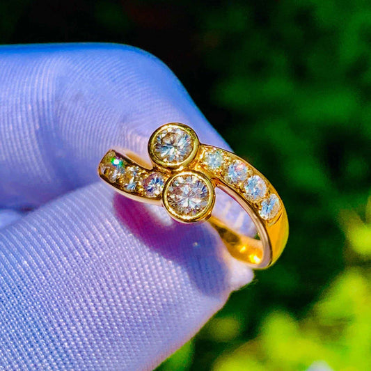 Natural 2 Stone Diamond Ring – 18K Yellow Gold