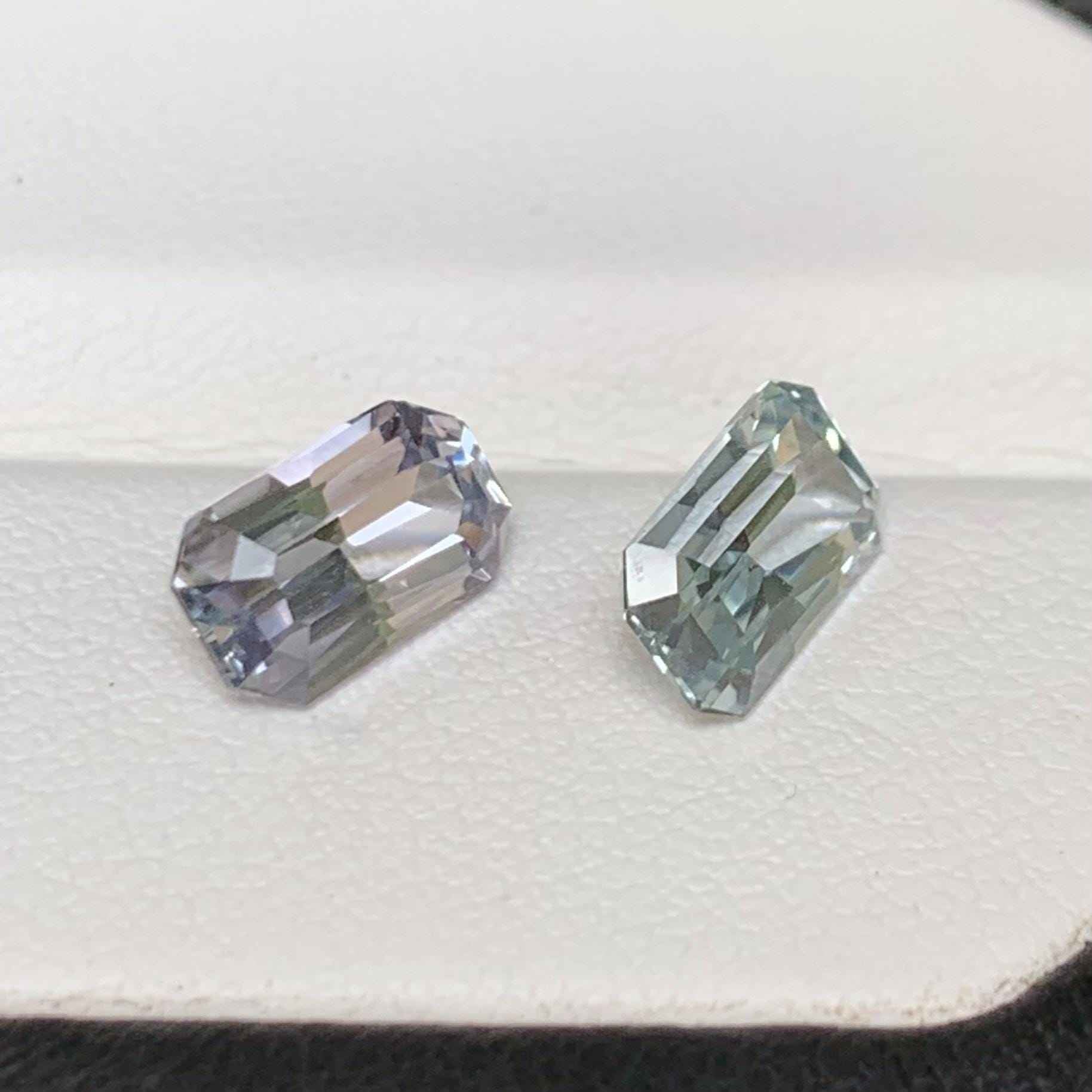 Natural Emerald Cut Sapphire Pair  3.74ct Mixed Match Gemstones for Jewelry