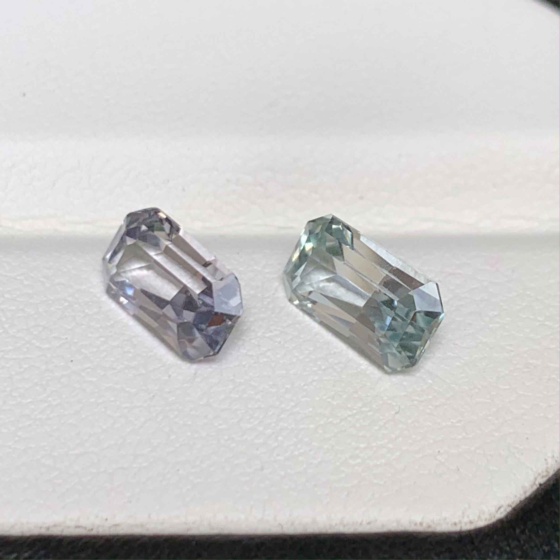 Natural Emerald Cut Sapphire Pair  3.74ct Mixed Match Gemstones for Jewelry