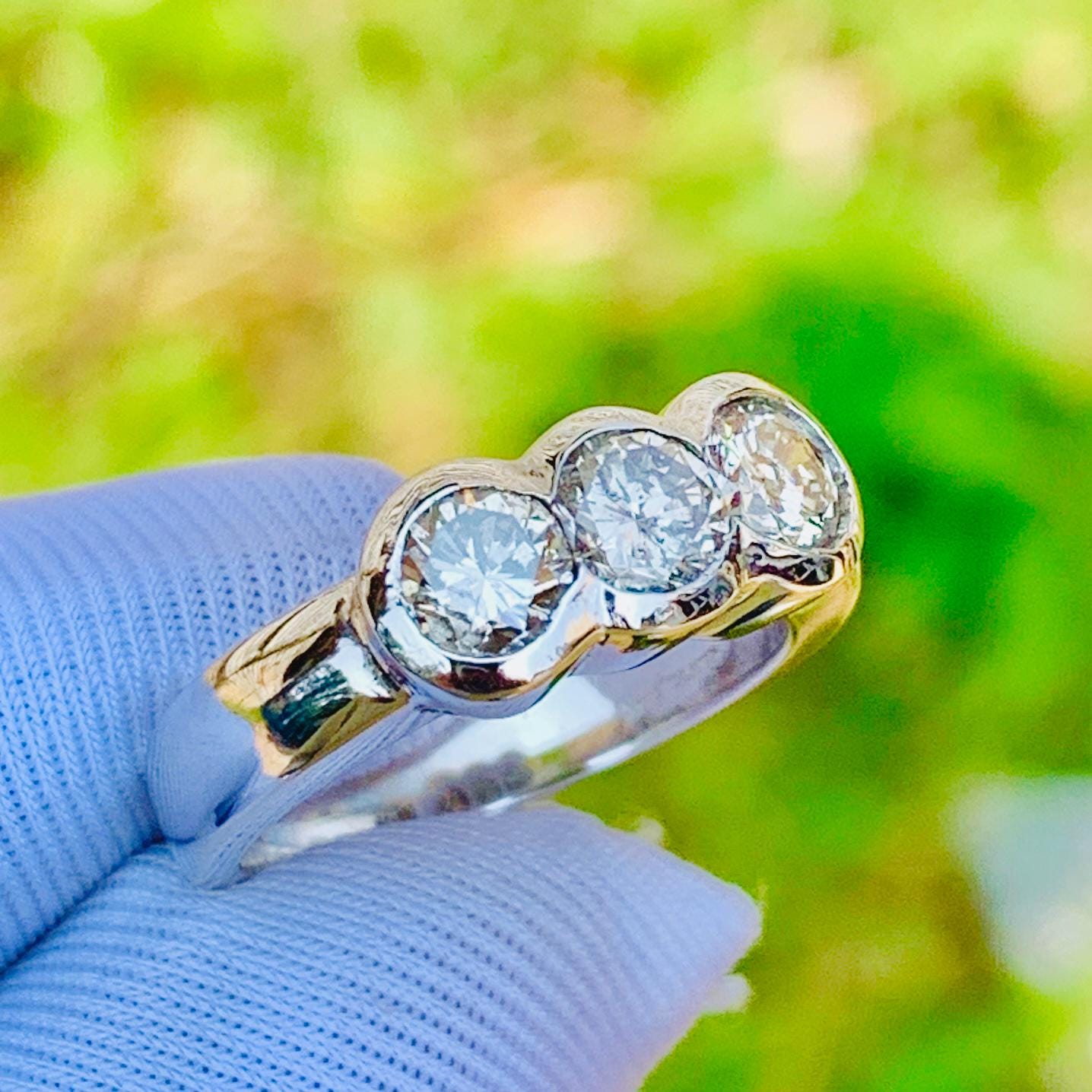 1.40ct VS2 Natural Diamond Three Stone Ring – 14K White Gold