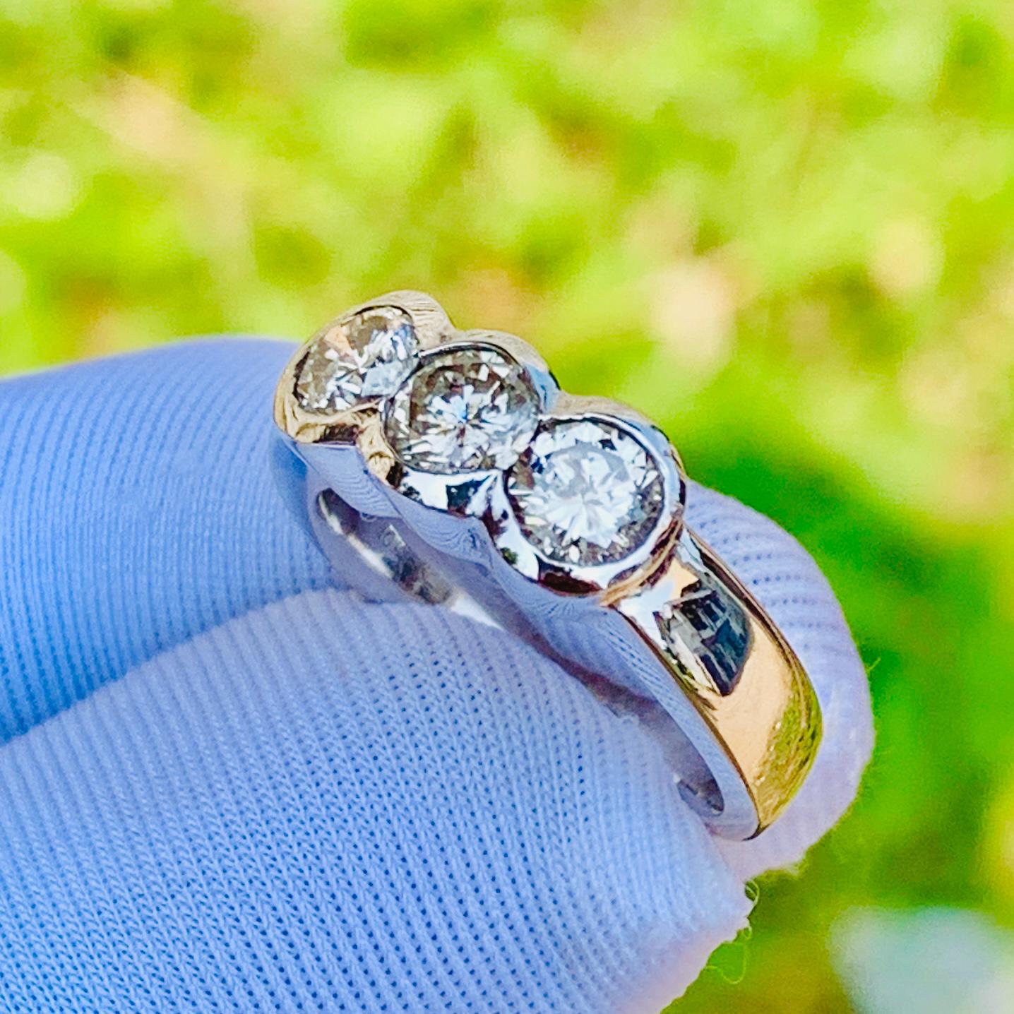 1.40ct VS2 Natural Diamond Three Stone Ring – 14K White Gold