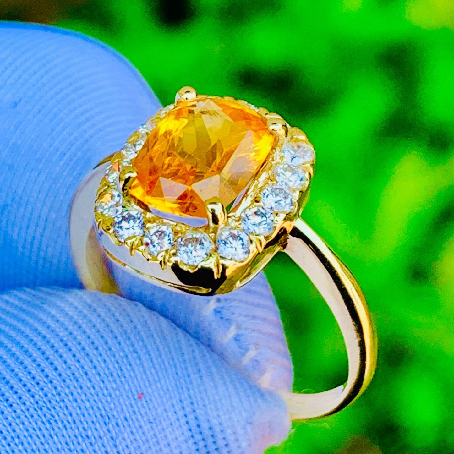 2.10ct Golden Yellow Sapphire Ring – 14K Rose Gold & Natural Diamonds