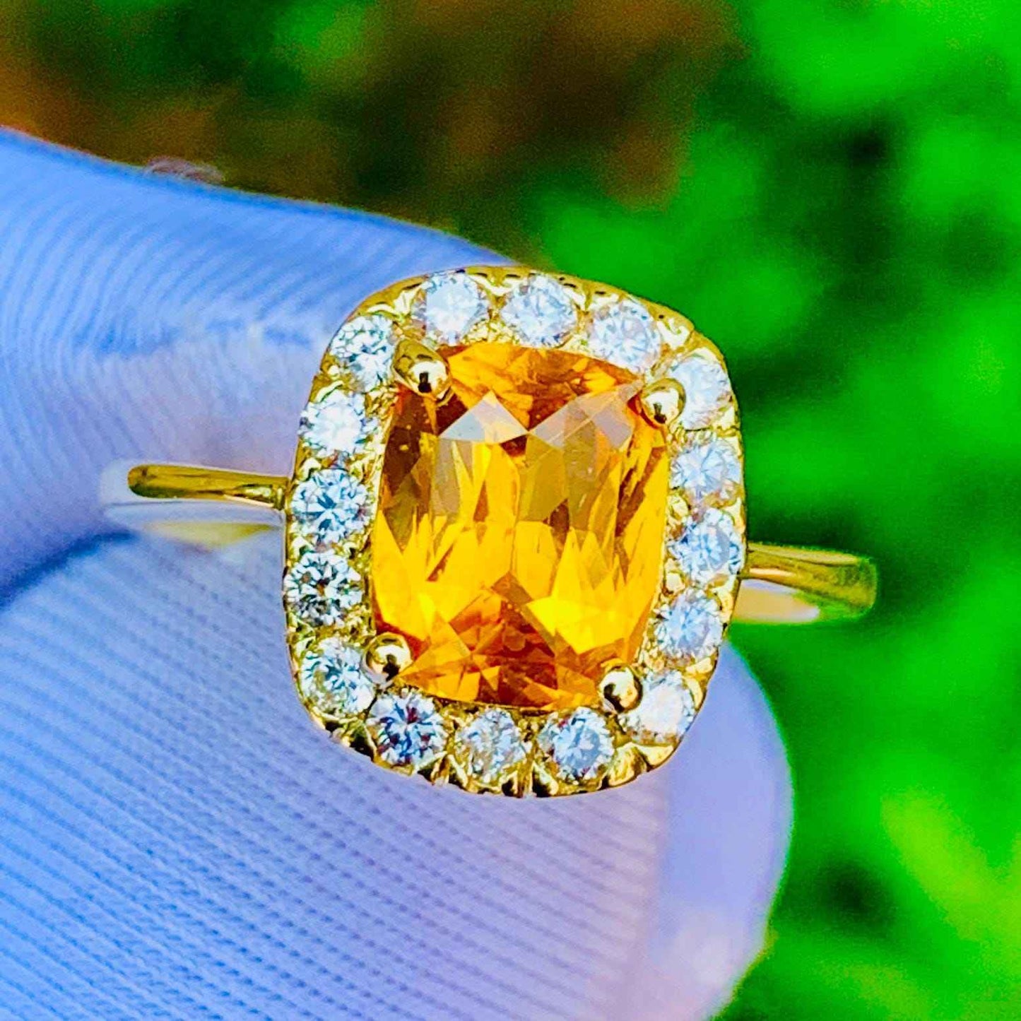 2.10ct Golden Yellow Sapphire Ring – 14K Rose Gold & Natural Diamonds