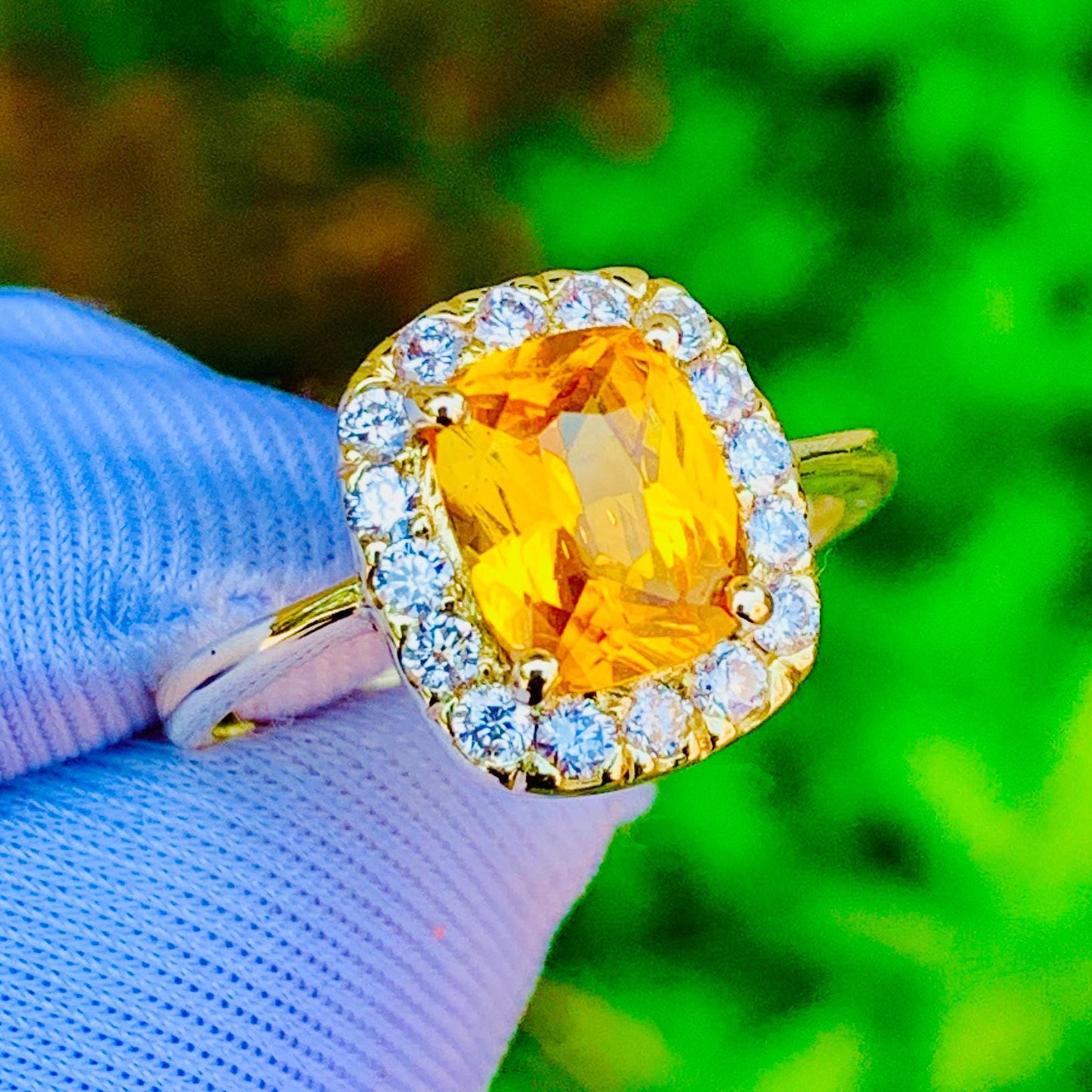 2.10ct Golden Yellow Sapphire Ring – 14K Rose Gold & Natural Diamonds