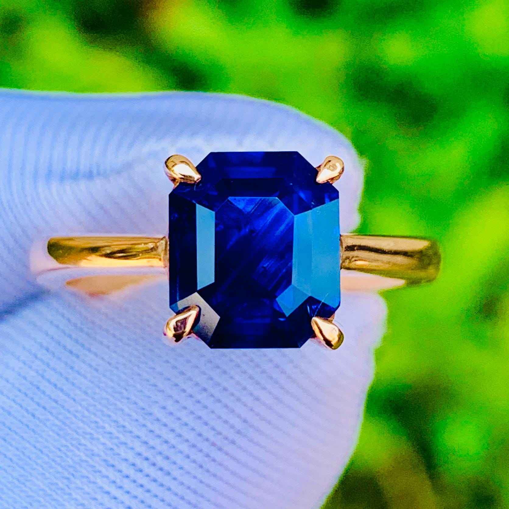 2.60ct Emerald Cut Royal Blue Sapphire Ring – 14K Rose Gold
