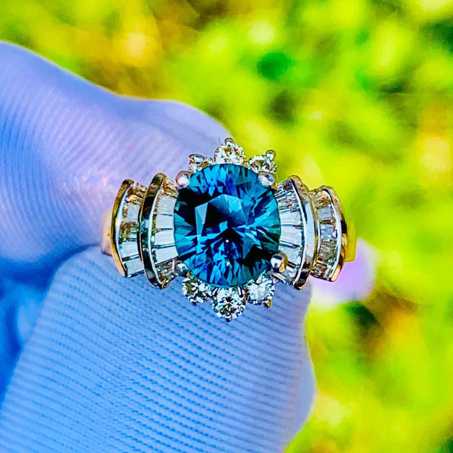 Teal Sapphire Engagement Ring – 14K White & Rose Gold with Natural Diamonds