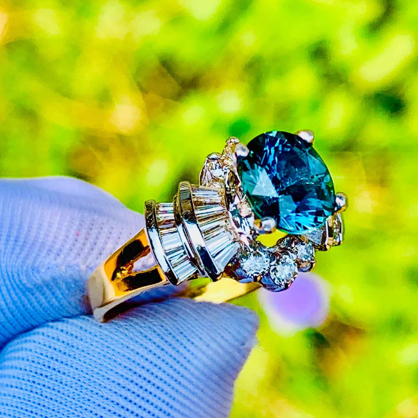 Teal Sapphire Engagement Ring – 14K White & Rose Gold with Natural Diamonds